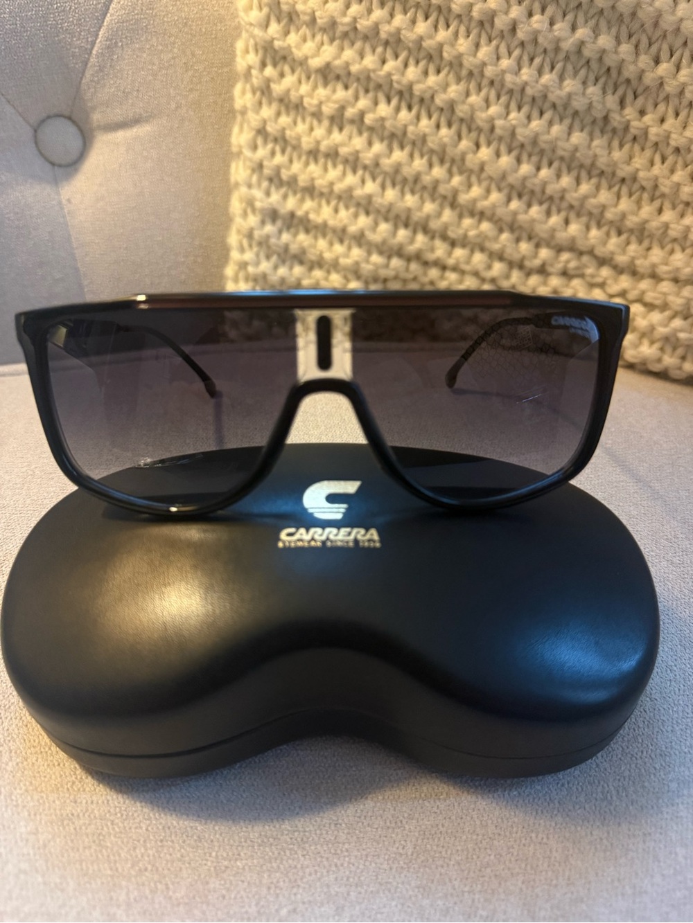 Carrera Black Shield Sunglasses with Gray Gradient Lenses